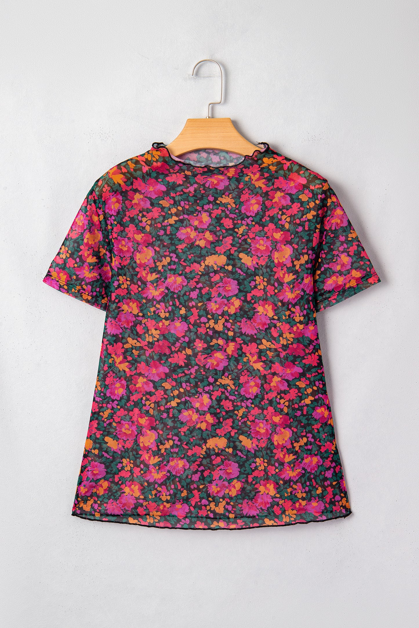 Oatmeal Western Printed Mesh Short Sleeve Top